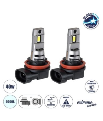 GloboStar® 85651 7S H9 KIT Βασικού Φωτισμού Αυτοκινήτου & Μοτοσυκλέτας 3rd Generation Can-Bus Extreme Series LED 7035 SMD 40W 7200lm DC 13.5-15V Αδιάβροχο IP68 Ψυχρό Λευκό 6000K